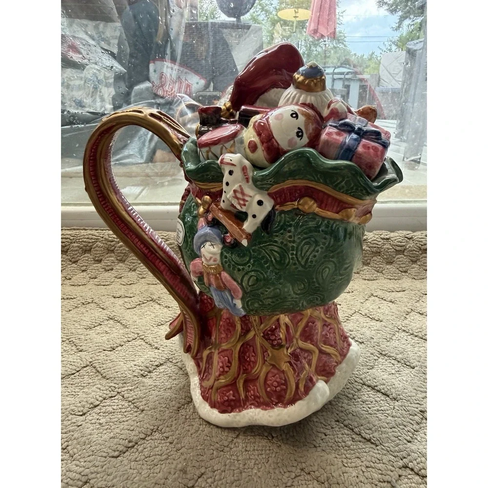 Fitz and Floyd Christmas Santa with bag of toys tea pot